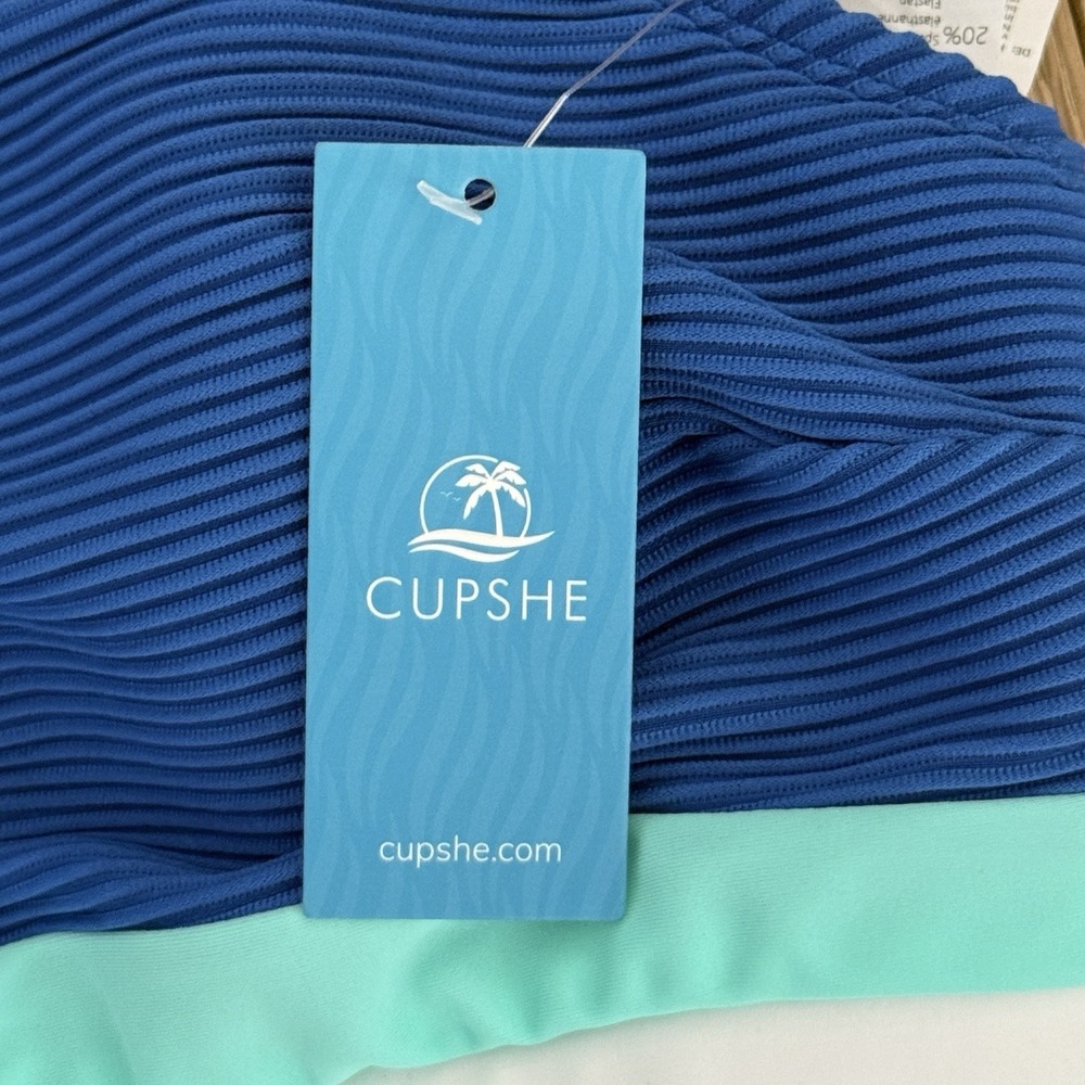 NWT Cupshe Womens Two Piece Swimsuit Size Large Textured Colorblock - Picture 4 of 7